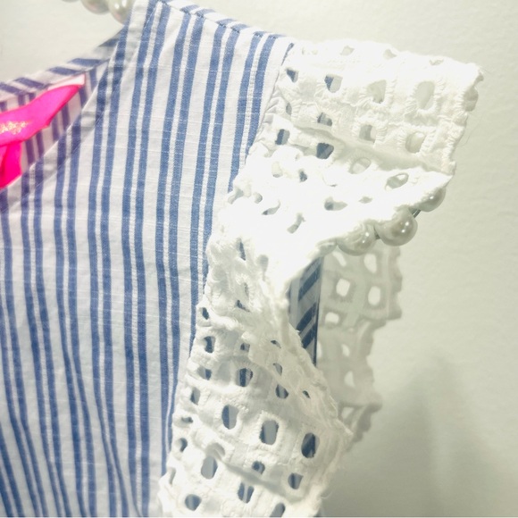 LILLY PULITZER Ellis Peplum Blue Stripe Eyelet Ruffle Sleeveless Top Blo… - Picture 5 of 13